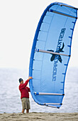 Kite surfing or kite sailing launch.