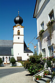 Church and inn in Truchtlaching. Chiemgau, Bavaria. Germany