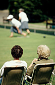 Elderly ladies watching bowling, Windsor, England