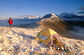 Tramper s winter campsite above Lake Coleridge. Rakaia River. Canterbury. New Zealand