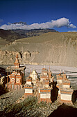 Buddhist chortens. Tangbe, entrance to village above Kali Gandaki gorge. Kingdom of Mustang. Nepal