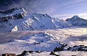 Mueller Hut. Winter dawn. Mt. Sefton and Mt. Cook. Mt. Cook National Park. New Zealand.