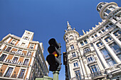 Traffic light in downtown Madrid. Spain