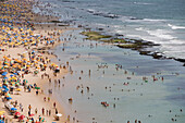 View of the crowded beach from Recife Palace Hotel, Recife, Pernambuco, Brazil, South America
