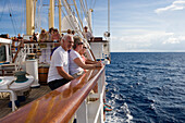 Passengers aboard Sailing Cruiseship Star Flyer (Star Clippers Cruises), Rangiroa, The Tuamotus, French Polynesia