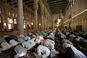 Muslim men at prayer, Salah Muslim Prayer in Umayyad Mosque, Damascus, Syria, Asia