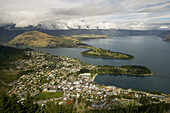 NEW ZEALAND Queenstown. . City on shores of Lake Waktipu, viewed from Bob s Peak, mountains