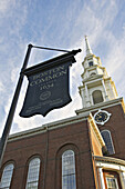Massachusetts, Boston, Park Street Church, site along Freedom Trail, Boston Common sign, founded 1634