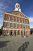 Massachusetts, Boston, Faneuil Hall marketplace, site along Freedom Trail, meeting house, red brick building and open plaza area, Colonial architecture