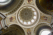 HUNGARY Esztergoms basilica is the largest church in Hungary, interior of dome, paintings on ceiling and arches