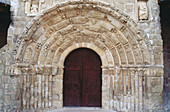 Romanesque door (12th century) of Santa Maria del Rey. Atienza. Sierra de Ayllon. Guadalajara province. Castilla-La Mancha. Spain