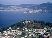 Aerial view of Vigo with chapel and Vigo s estuary. Pontevedra province. Galicia. Spain