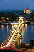 Chain Bridge over Danube river and Saint Stephen s Basilica (Szent Istvan-bazilika). Budapest, Hungary