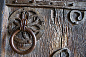 Chapel of Sant Jaume de Queralbs, main door detail (12th century). Queralbs, Ripollès. Girona province, Catalonia, Spain