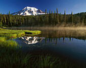 Mount Rainier from Reflection Lake, Mount Rainier National Park, Washington, USA.