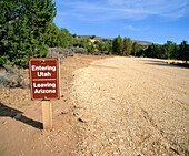 Sign at border between Arizona and Utah in Coconino County. (Arizona side of the border). USA