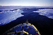 Icebreaker Almirante Irizar navigates through ice. Antarctica