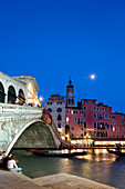 Rialto Bridge at night, Canal Grande, Venice, Veneto, Italy