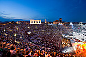 Open-air opera performance of Nabbuco in the evening in the Verona Arena, Verona, Veneto, Italy