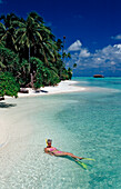 Snorkeling close to Island, Maldives, Indian Ocean, Medhufushi, Meemu Atoll
