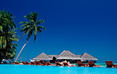 Pool and Beachbar on Maldivian Island, Maldives, Indian Ocean, Medhufushi, Meemu Atoll