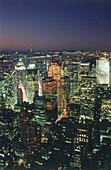 View from roof top over Manhattan at night, New York, USA, America