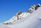 alpine hut Vordere Lechleitner Alm with Hochrappenkopf, Lechleiten, Allgaeu range, Allgaeu, Tyrol, Austria
