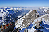 view from Mädelegabel to Schafalpenköpfe, Fellhorn, Trettachspitze and Daumen, Allgaeu range, Allgaeu, Swabia, Bavaria, Germany