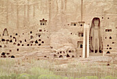 Bamiyan cliff with the 120 feet Buddha in a niche. Afghanistan.