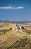 Medieval castle (known as Castle of El Cid ) and dry farming fields. Jadraque. Guadalajara province, Spain