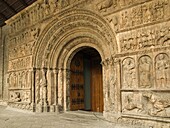 Main front, Romanesque monastery of Santa María de Ripoll (12th century), Ripoll. Girona province, Catalonia, Spain