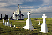 The St. Peter and Paul Ukrainian Orthodox church and cemetery near Insinger, Saskatchewan, Canada.