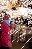 Correfoc or little devils during La Merce Festival. Barcelona. Catalonia. Spain.