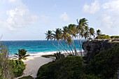 View over sandy beach of Bottom Bay, St. Philip, Barbados, Caribbean