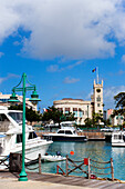 View over marina to parliament building, Bridgetown, Barbados, Caribbean