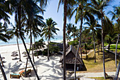 View over white beach of the Leisure Lodge Hotel, Diania Beach, Coast, Kenya