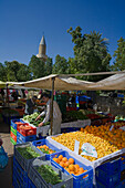 Fruit and Vegetable stall at the market, Wednesday market, Constanza Bastion, near the old city wall, Lefkosia, Nicosia, South Cyprus, Cyprus