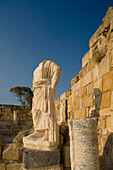 Antique Gymnasium, Palaestra, with statue and former baths, Archaeology, Salamis ruins, Salamis, North Cyprus, Cyprus