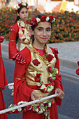 Girl at the Anthesteria Flower Festival, parade, Germasogeia, Limassol, South Cyprus, Cyprus