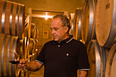 Man, managing director of Tsiakkas Winery, winetasting, Pelendri village, Pitsilia mountains, Cyprus