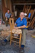 Local man making a wicker chair, Craftsman, Larnaka, South Cyprus, Cyprus