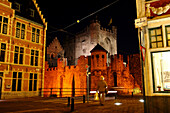 Altstadt von Gent bei Nacht mit Schloß, Flandern, Belgien