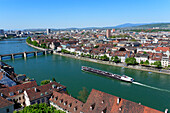 Cityscape of Basel with River Rhine and bridge, Mittlere Rheinbruecke, Basel, Switzerland