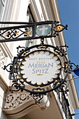 Sign showing Hotel Merian and Cafe Spitz, Klein-Basel, Basel, Switzerland