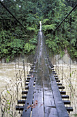 Suspension Bridge crossing the Siang river in the Himalyan mountains. Arunachal Pradesh. India