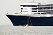 Queen Mary 2 on the Elbe River departing Hamburg. Germany
