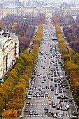 Aerial view of Champs Elysées, Place de la Concorde and Louvre Museum. Paris. France