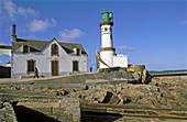 Lighthouse at the entrance of the port. Sein island. Îles Bretonnes. Finistère. France.