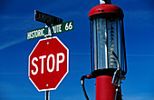 Route 66 sign (2448m-4000km long), Seligman. Arizona. USA