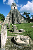 Temple of the Giant Jaguar at Gran Plaza. Mayan ruins of Tikal. Peten region. Guatemala